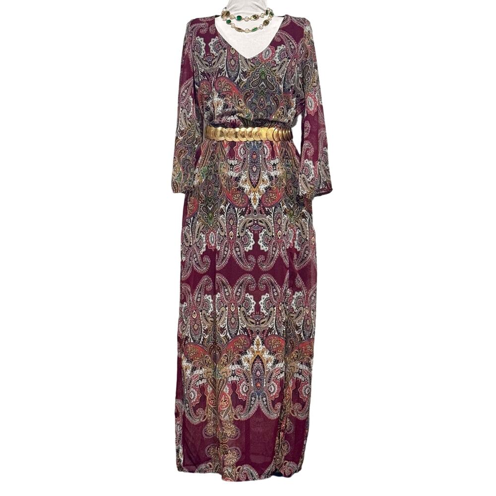 Signature Collection Women's Maxidress Medium‎ Burgundy Paisley